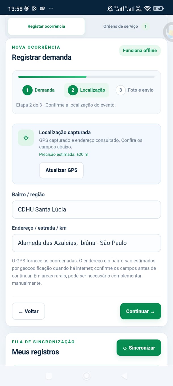Captura de GPS automática com bairro e endereço por geocodificação